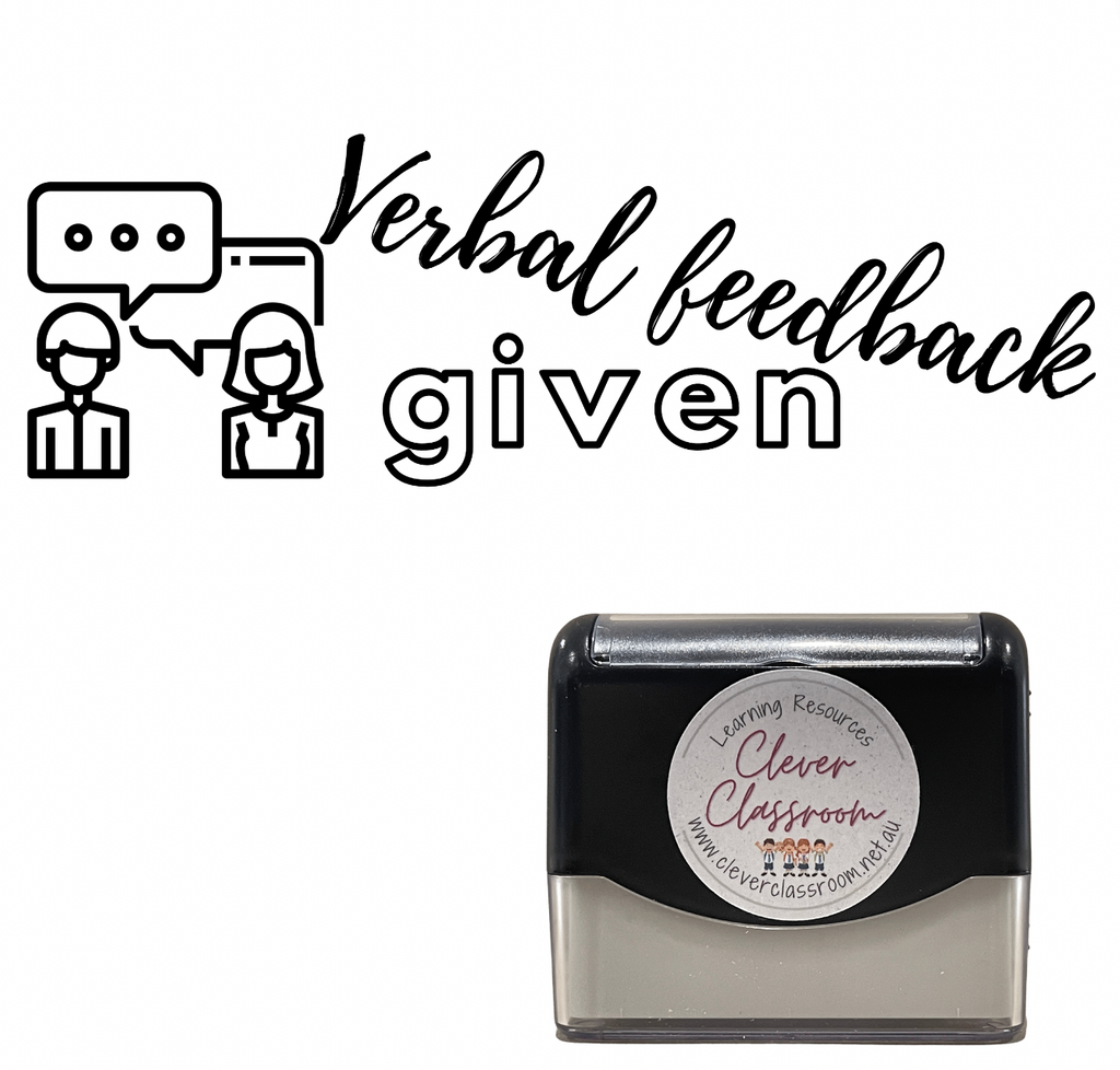 Gray Verbal feedback given. Teacher Stamp - Rectangle 18 x 54mm