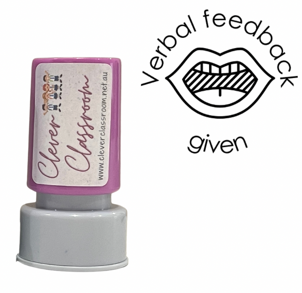 Gray Verbal feedback give (mouth) Teacher Stamp Self-inking 20mm round