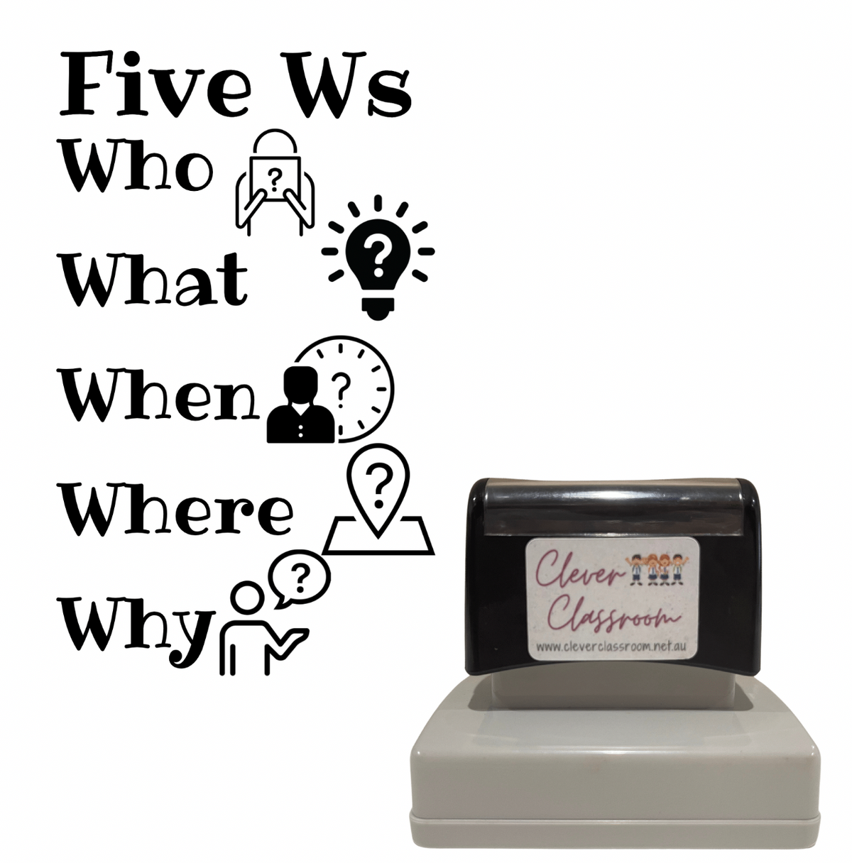 Rosy Brown 5 Ws Teacher Stamp - Rectangle 43 x 67mm