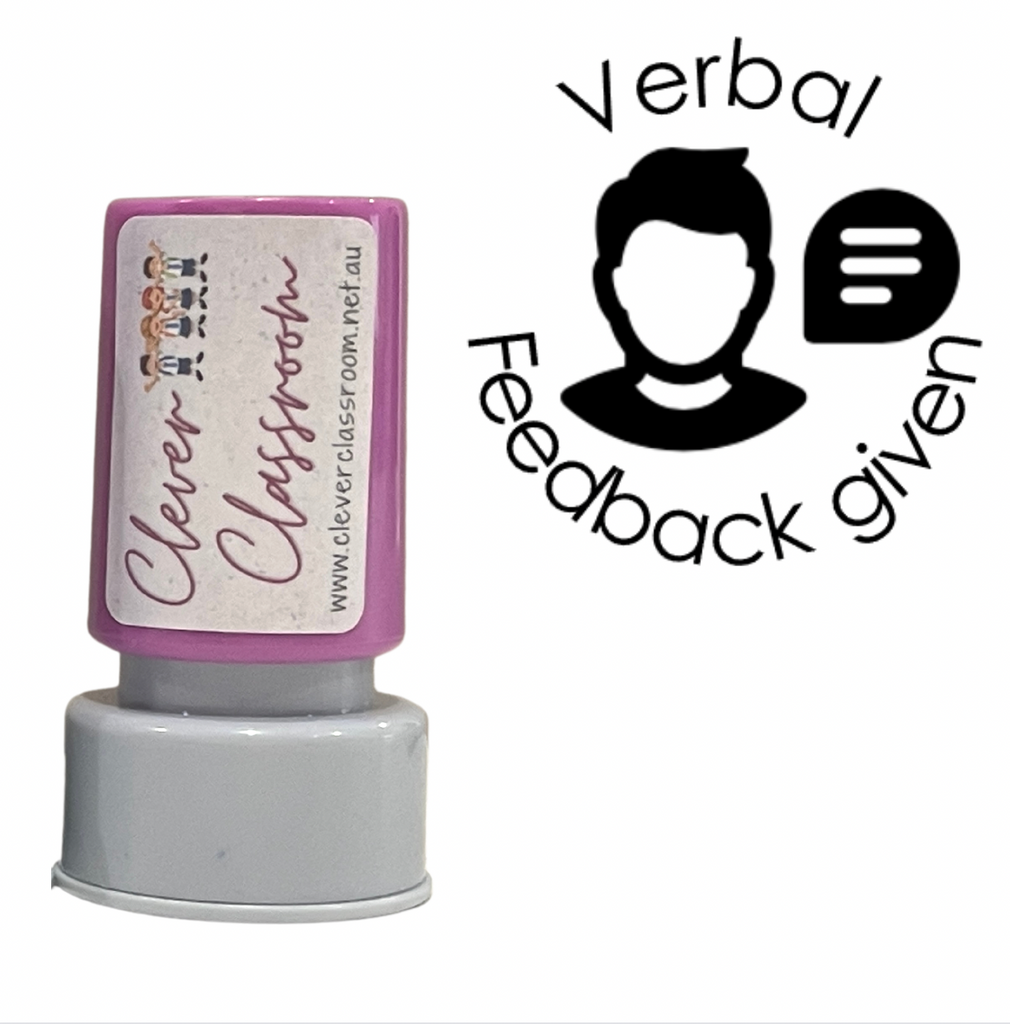Gray Verbal feedback given (male) Teacher Stamp Self-inking 20mm round