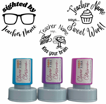 Light Slate Gray Stamp Set - 3 x Brainy Teacher Stamps 30mm