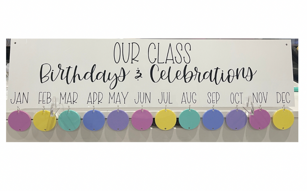 Light Gray ALL NEW!!! Large WHITE Class Birthdays Chart with Pastel Tags
