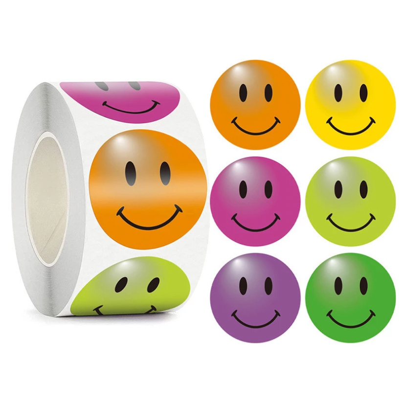 Light Gray *Smiley Face Stickers 500 on a roll - Colourful Teacher Merit Stickers
