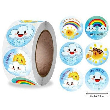 Light Gray Sunshine Award Stickers 500 on a roll -  Colourful Teacher Merit Stickers