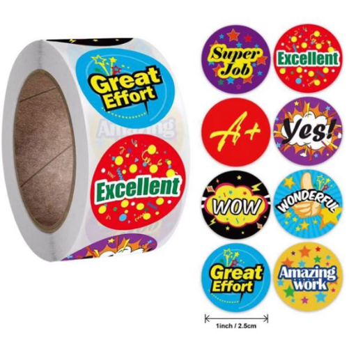 Light Gray Super Job Award Stickers 500 on a roll - Colourful Teacher Merit Stickers