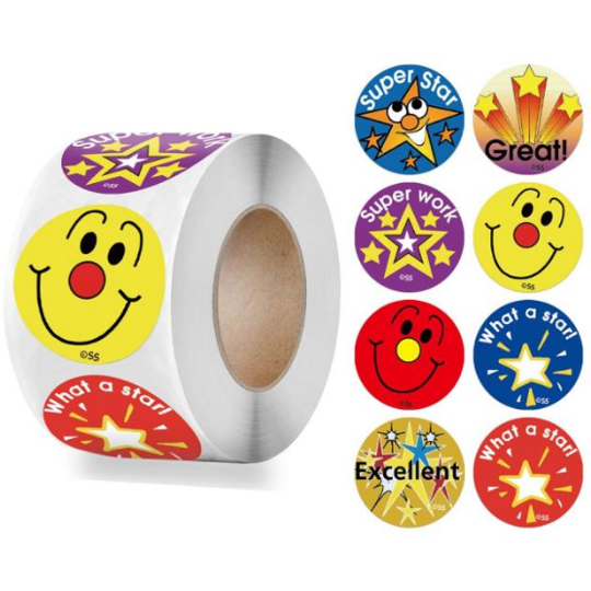 Light Gray Super Star Award Stickers 500 on a roll -  Colourful Teacher Merit Stickers