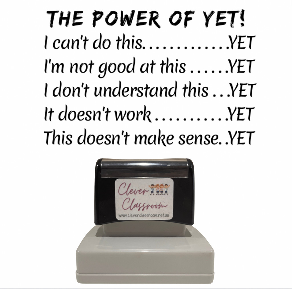 Rosy Brown The power of yet  - Growth Mindset Teacher Stamp - 43 x 67mm Rectangle