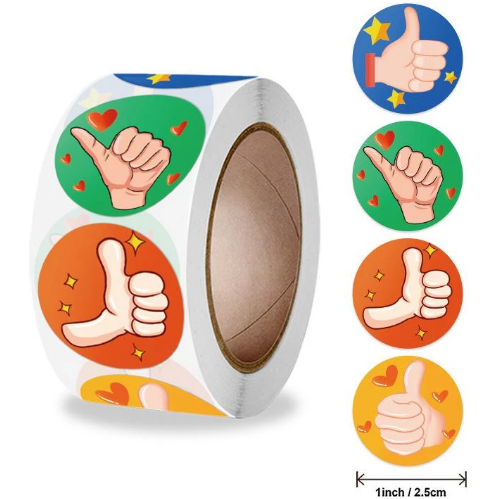 Light Gray *Thumbs up Award Stickers 500 on a roll -  Colourful Teacher Merit Stickers