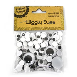 Light Gray Wiggly Googly eyes black &amp; white - Assorted Sizes 10mm-24mm