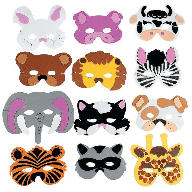 Light Gray 6 Pack Animal Foam Masks