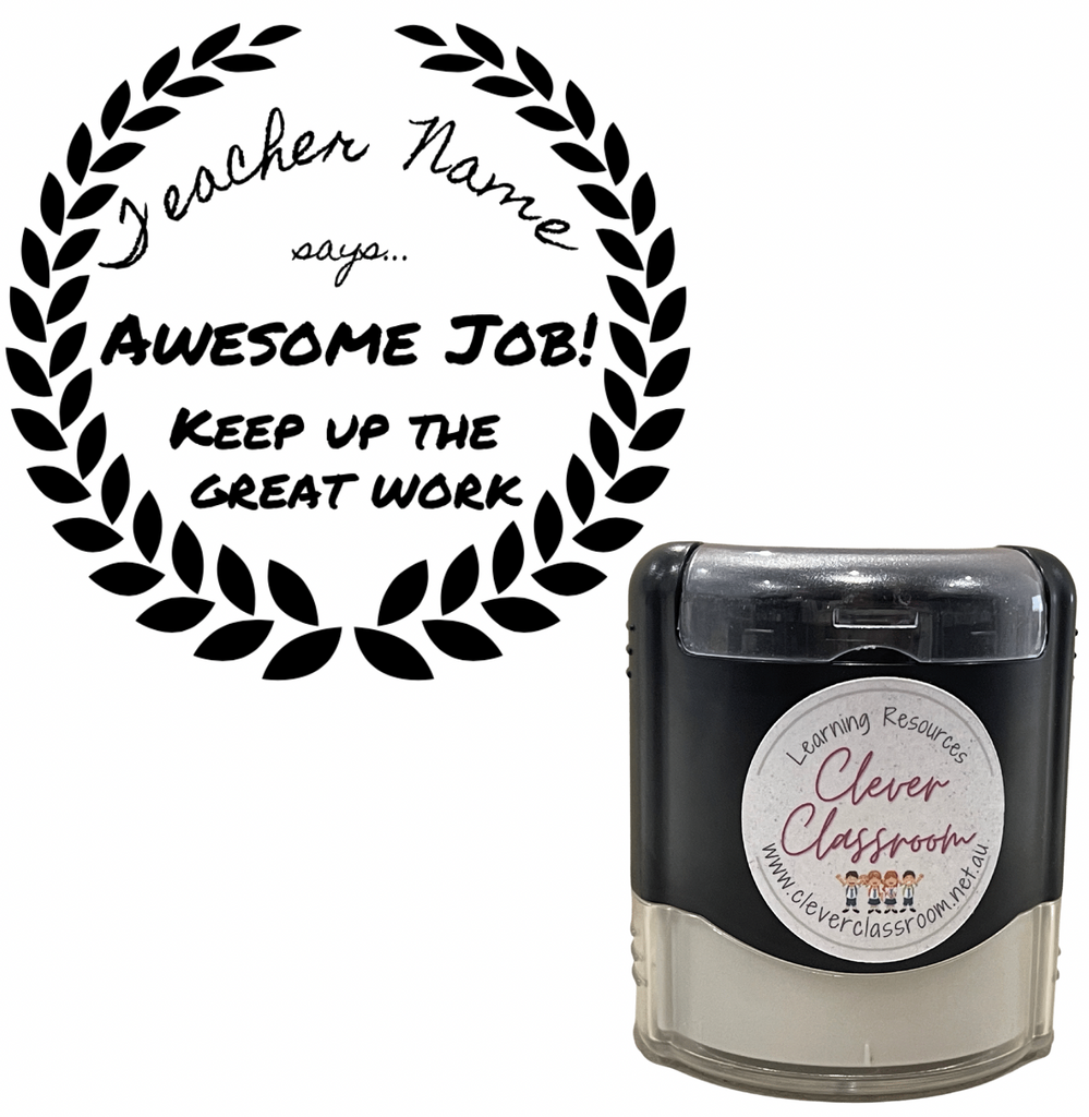 Gray Awesome Job! PersonalisedTeacher Stamp Self-inking 40mm round