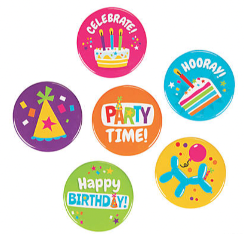 Dark Turquoise NEW!!  Bright Birthday Badges 30 Pack - 6 designs