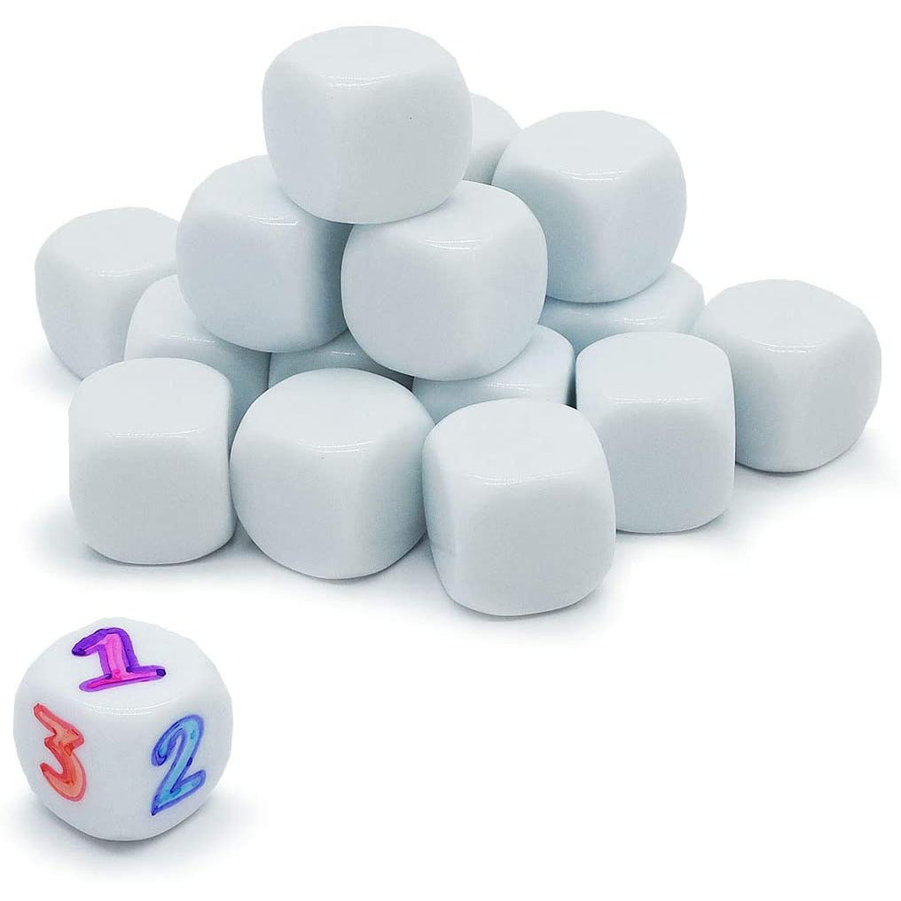 Light Gray Blank White 16mm coloured dice 6 sided 100 dice in a jar.
