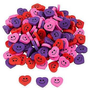 Pale Violet Red Smile Face Heart Erasers  Mixed Pack