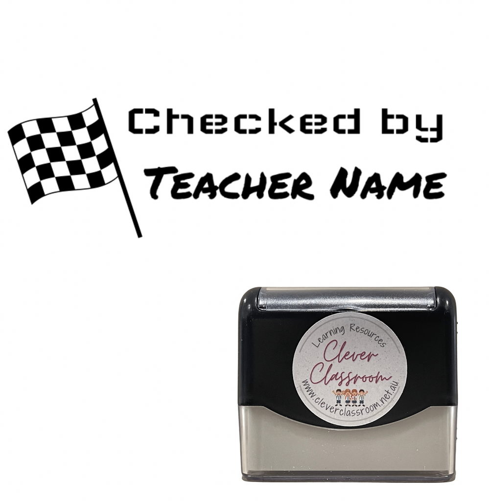 Black Checked by Teacher Stamp - Rectangle 18 x 54mm