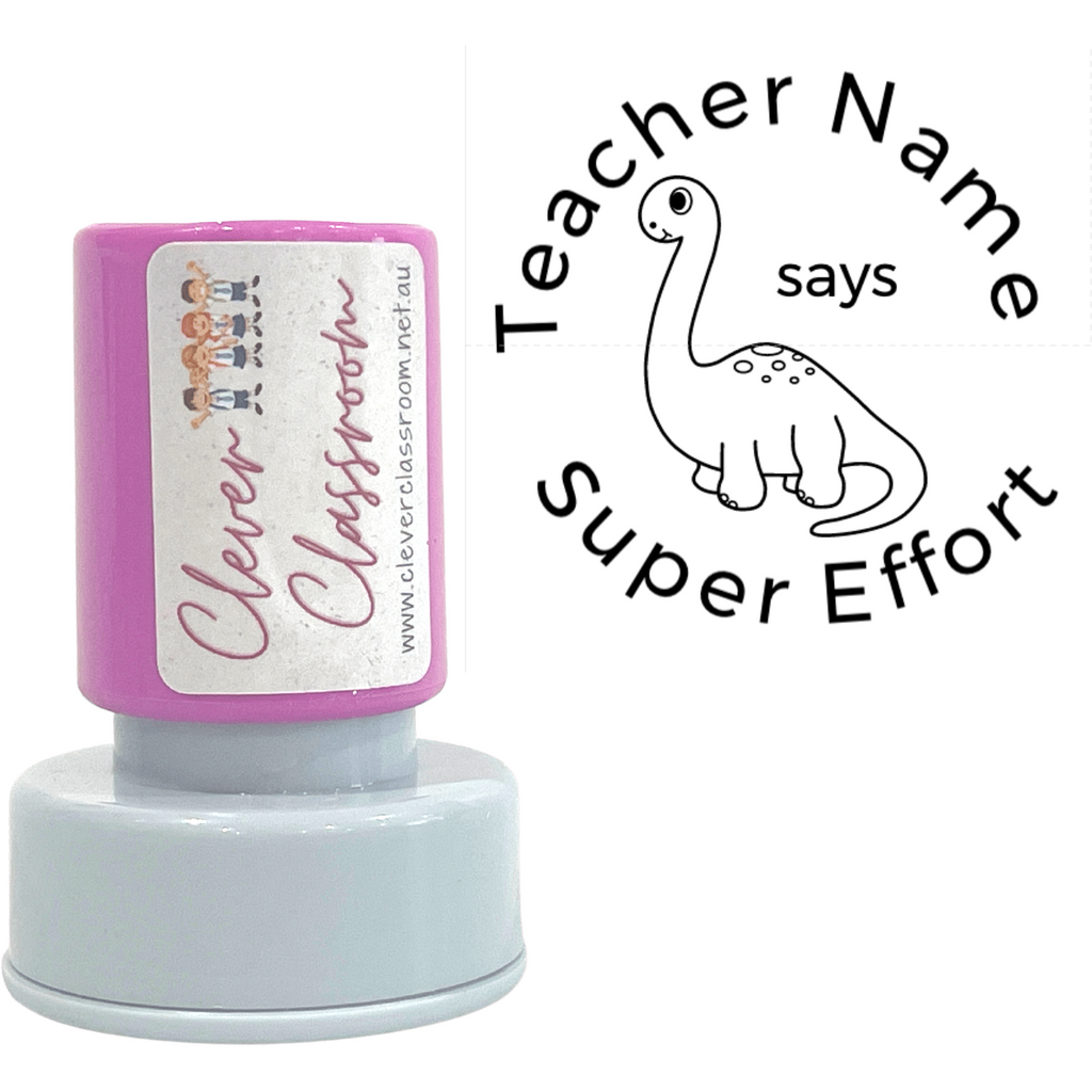 Gray Super Effort Dino Teacher Stamp Self-inking 30mm round