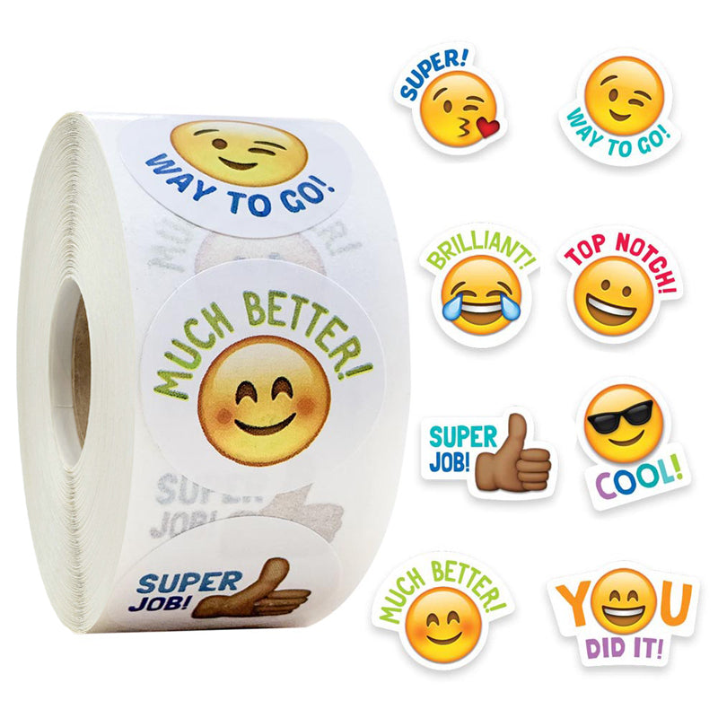 Light Gray Top Notch! 500 on a roll - Emoji Colourful Teacher Merit Stickers