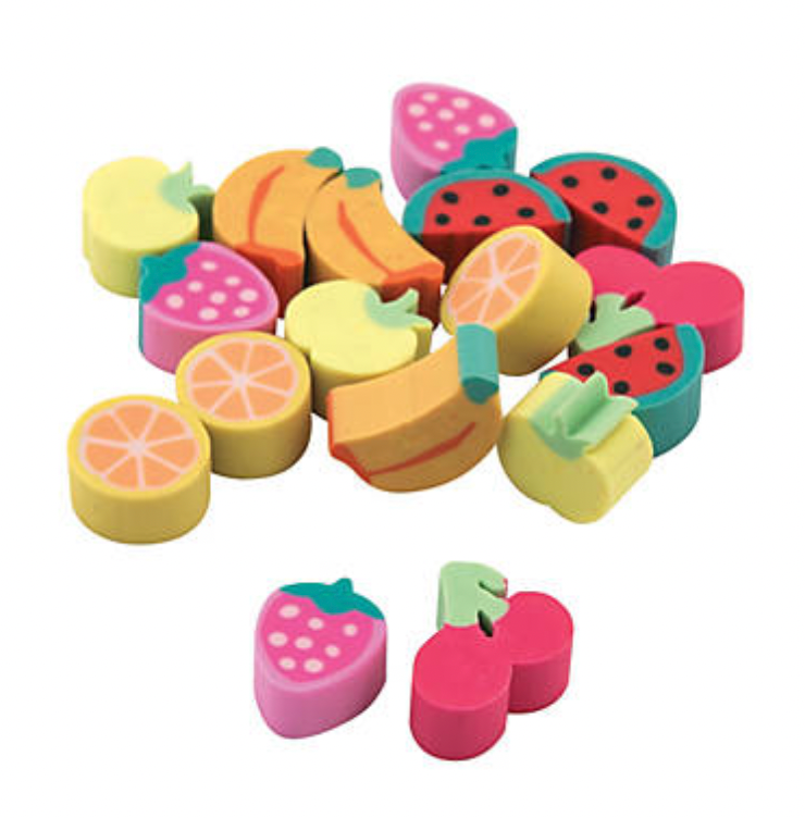 Tan NEW! 100 Mini Fruit Erasers Mixed Pack