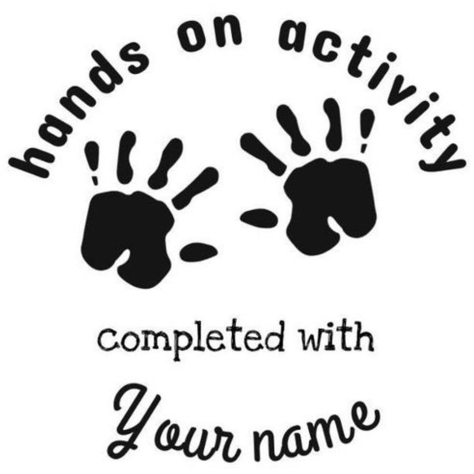 Black Hands on activity.... personalised Teacher Stamp Self-inking 40mm round