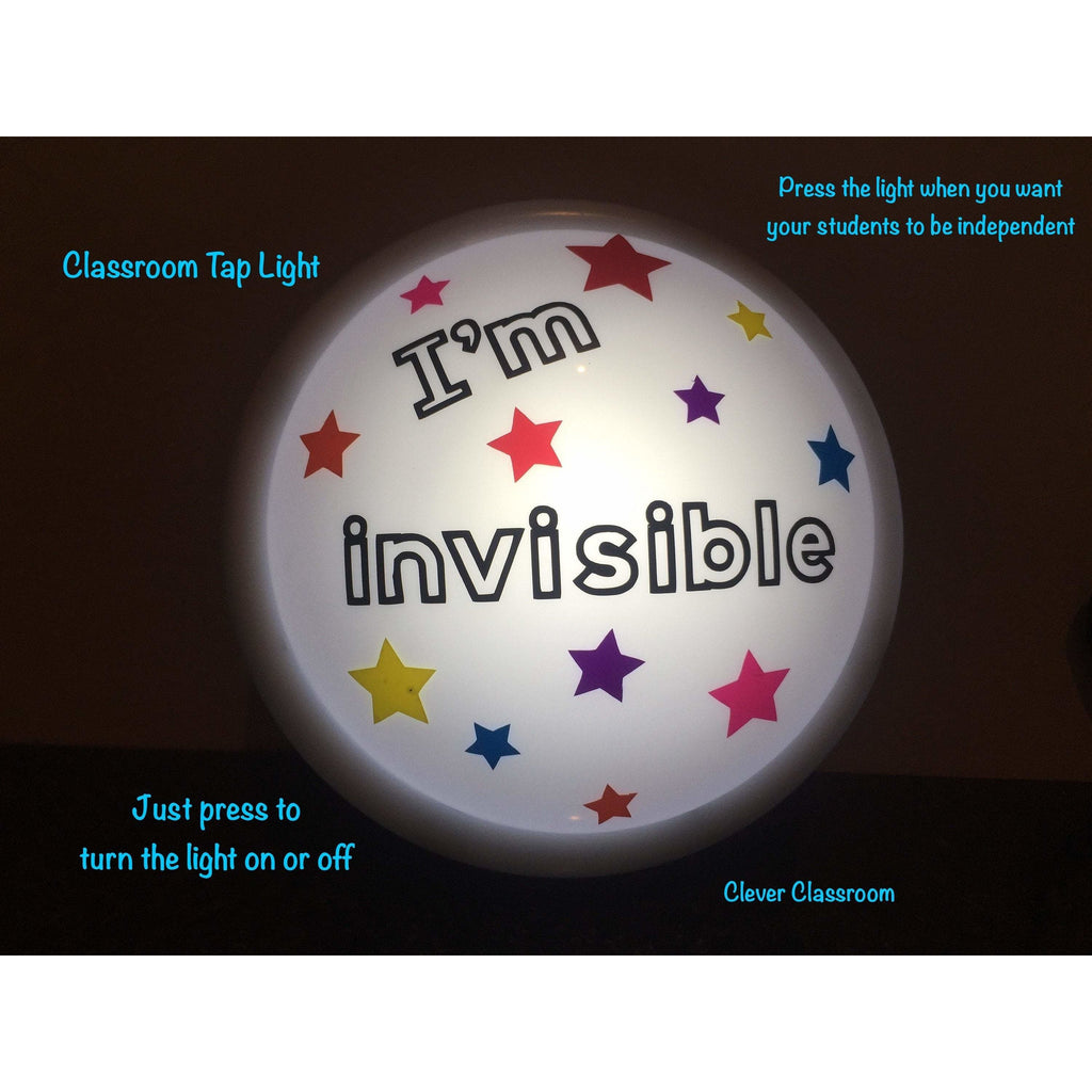 LARGE "I'm invisible" - Tap Light / Touch Light/ Push Light - 140mm / 5.5inch diameter - Clever Classroom