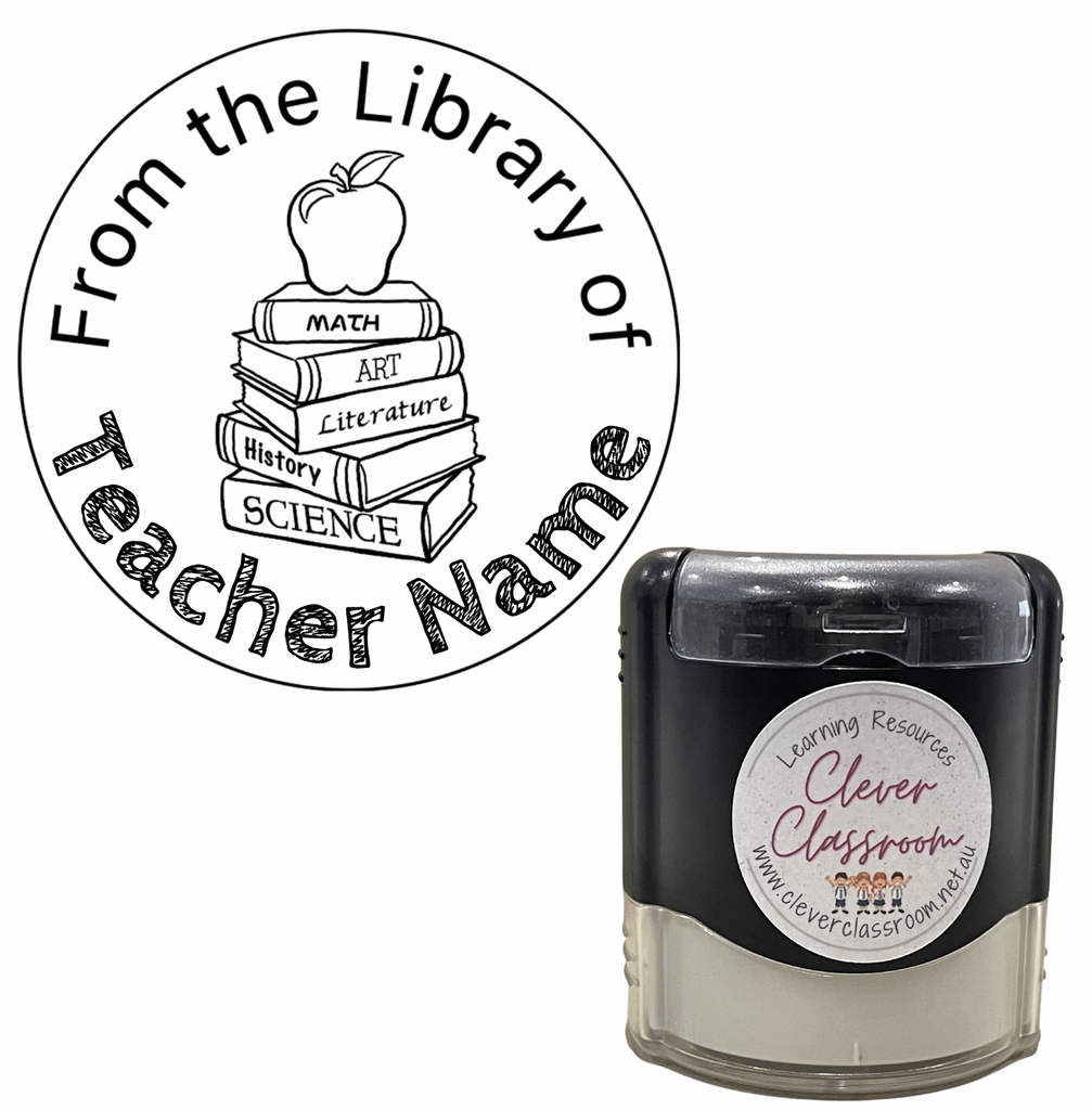 Gray From the library of... Teacher Stamp Self-inking 40mm round