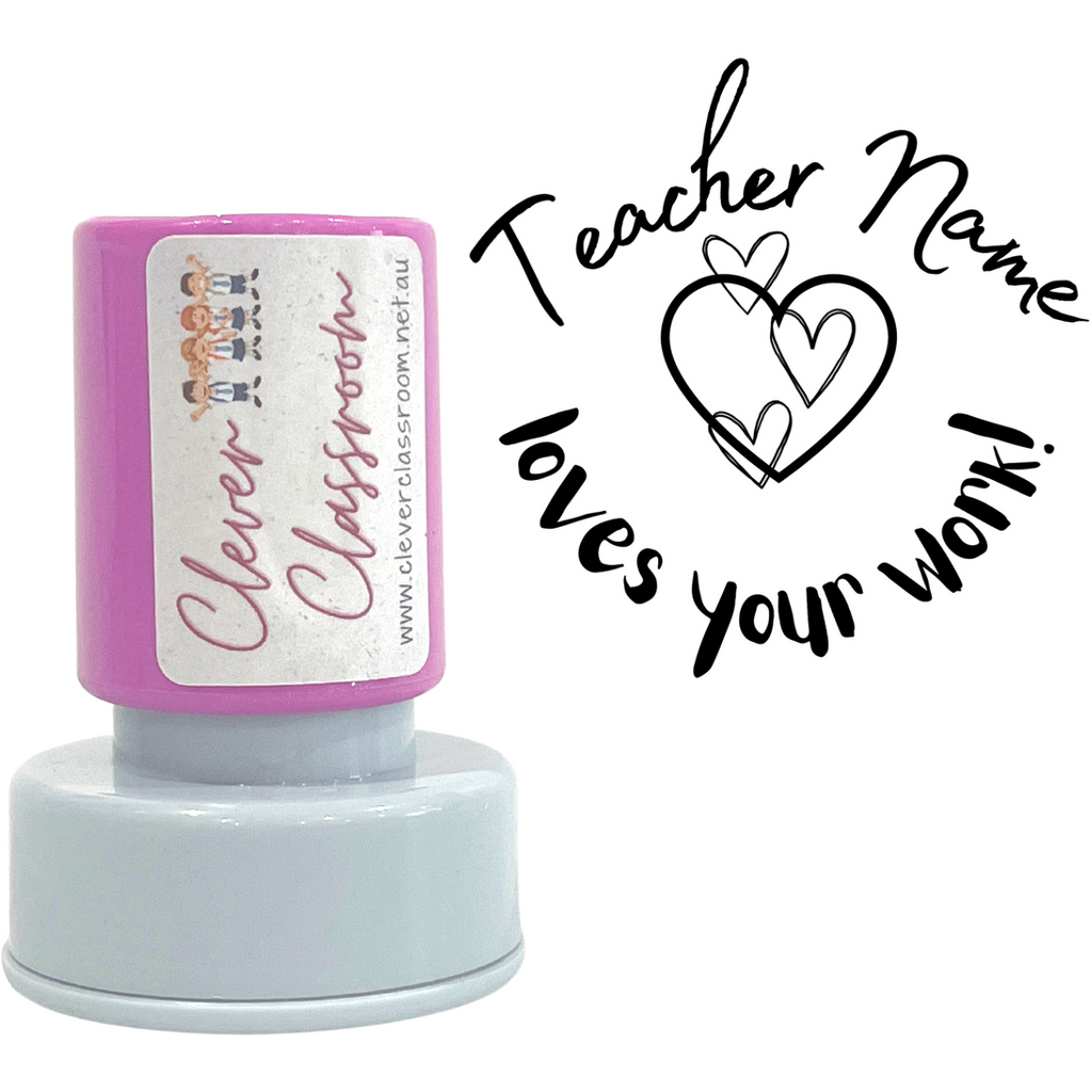 Gray Personalised - love your work !Teacher Stamp Self-inking 30mm round