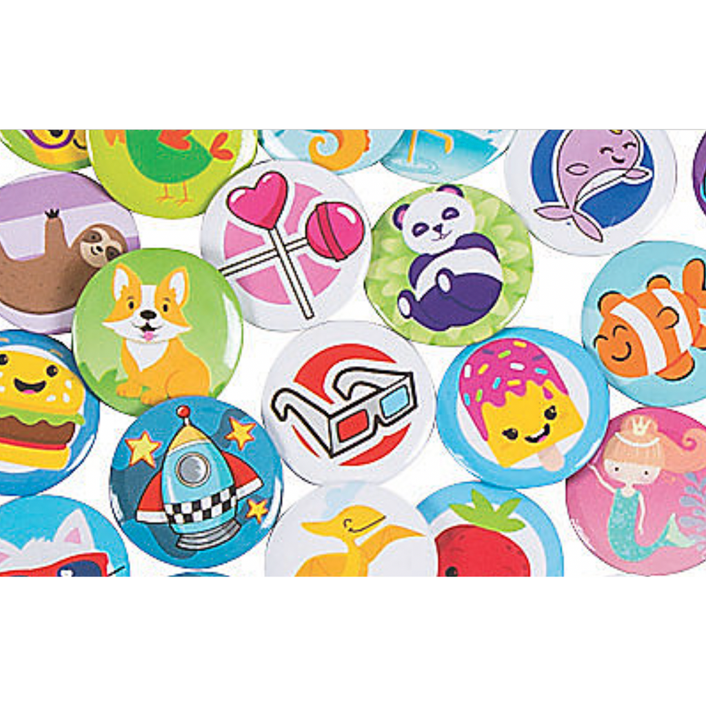 Light Gray 50 Mini assorted fun badges range of designs