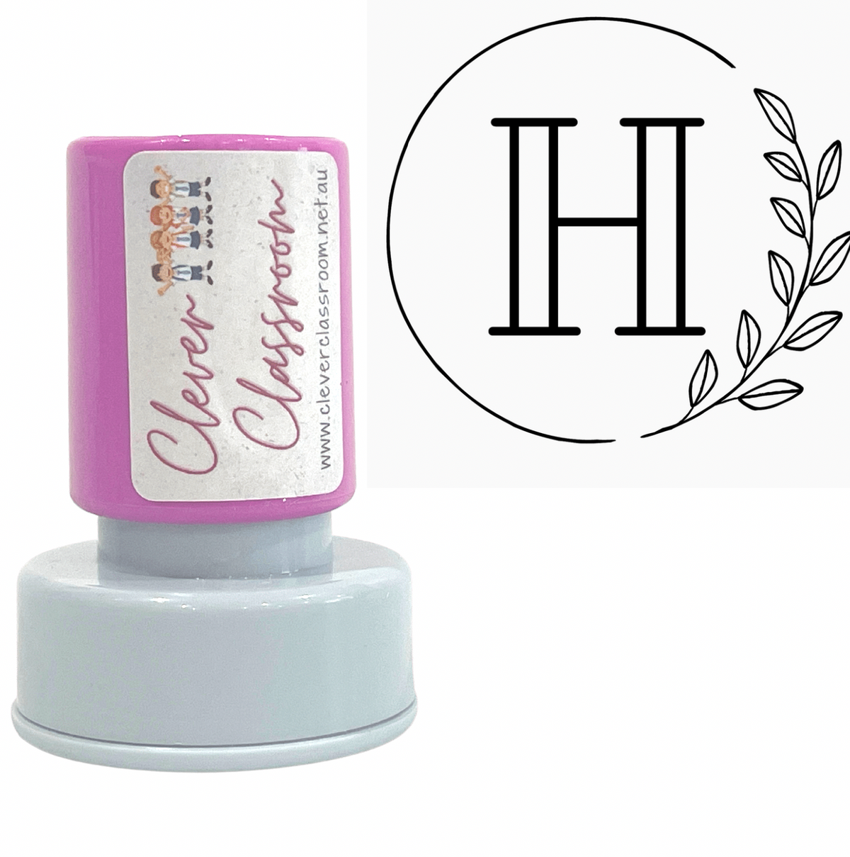 White Smoke Monogram  Personalised Stamp Self-inking 30mm round