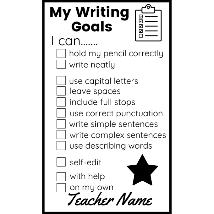 Black My Writing Goals Checklist Stamp - Rectangle 43 x 67mm