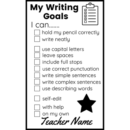 Black My Writing Goals Checklist Stamp - Rectangle 43 x 67mm