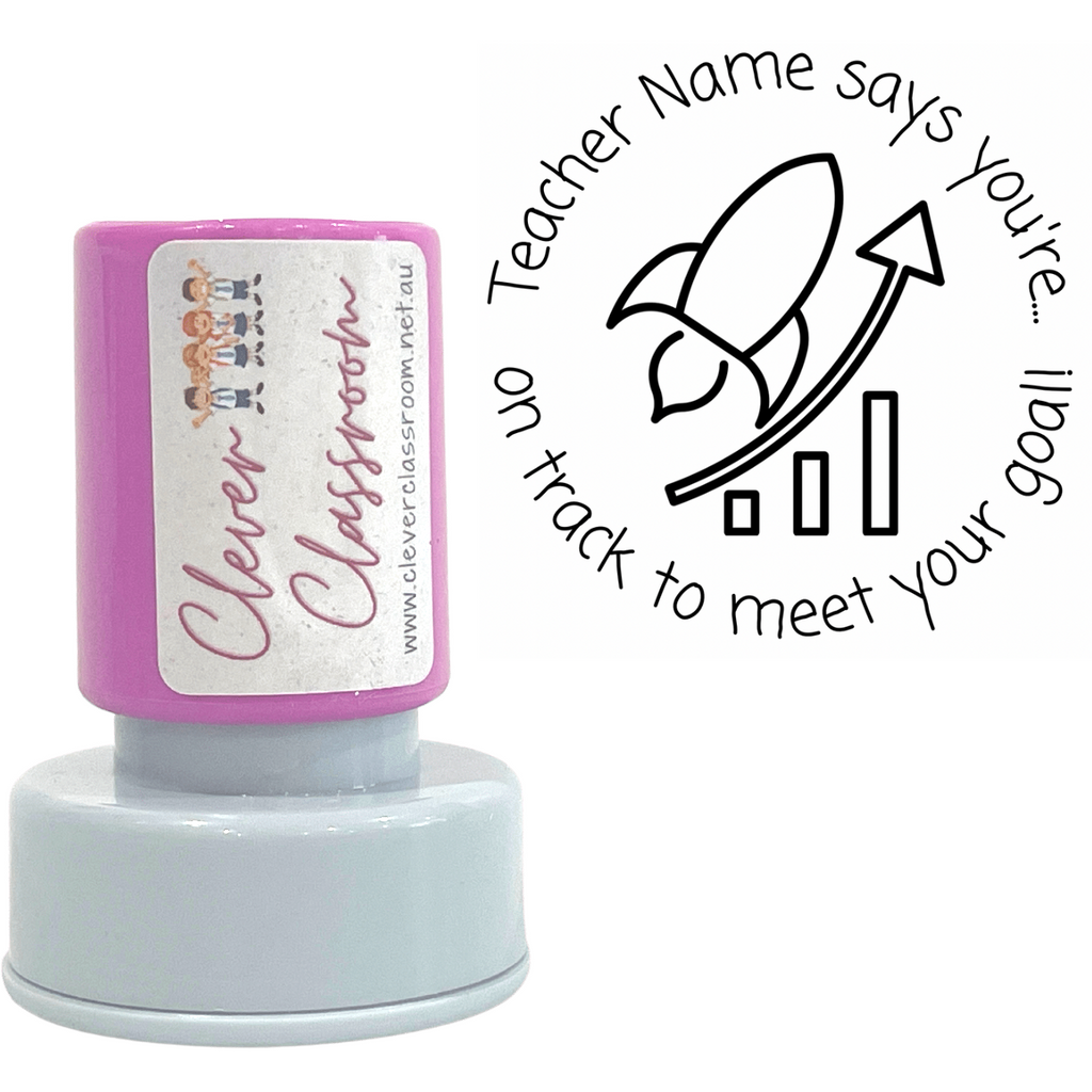 Gray On Track to meet your Goal Personalised Teacher Stamp Self-inking 30mm round