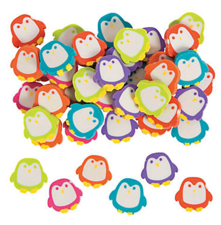 Light Gray NEW! 72 Mini Penguins Erasers Mixed Pack