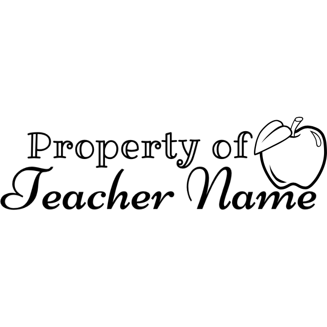 Black Personalised Property of Teacher Stamp - Rectangle 22 x 64mm