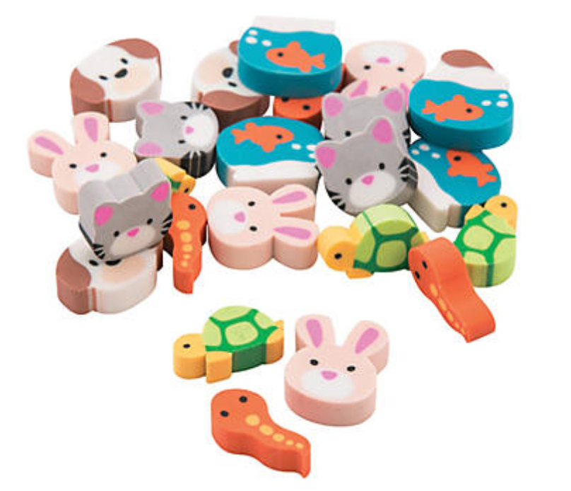 Light Gray NEW! Mini Animal Pets Erasers Mixed Pack