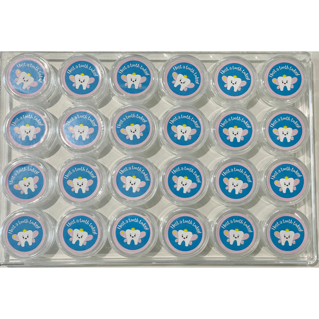 Dark Gray Pink & Blue Tooth Fairy  "I lost a tooth today" take home containers 24 set