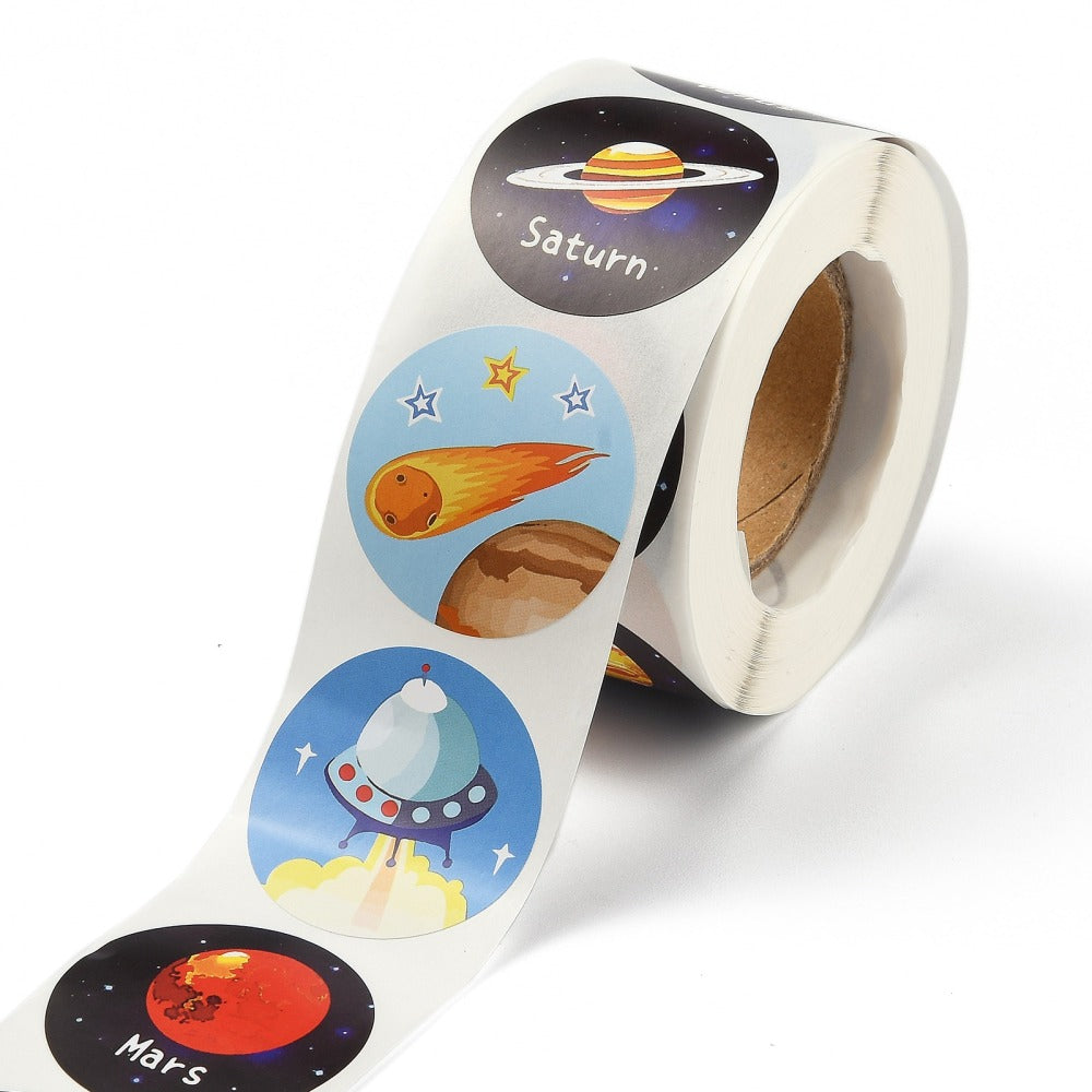 Light Gray *LARGE Solar System Astronaut Space Stickers 500 on a roll -  Colourful Teacher Merit Stickers