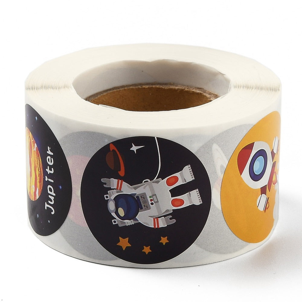 Dark Slate Gray *LARGE Solar System Astronaut Space Stickers 500 on a roll -  Colourful Teacher Merit Stickers