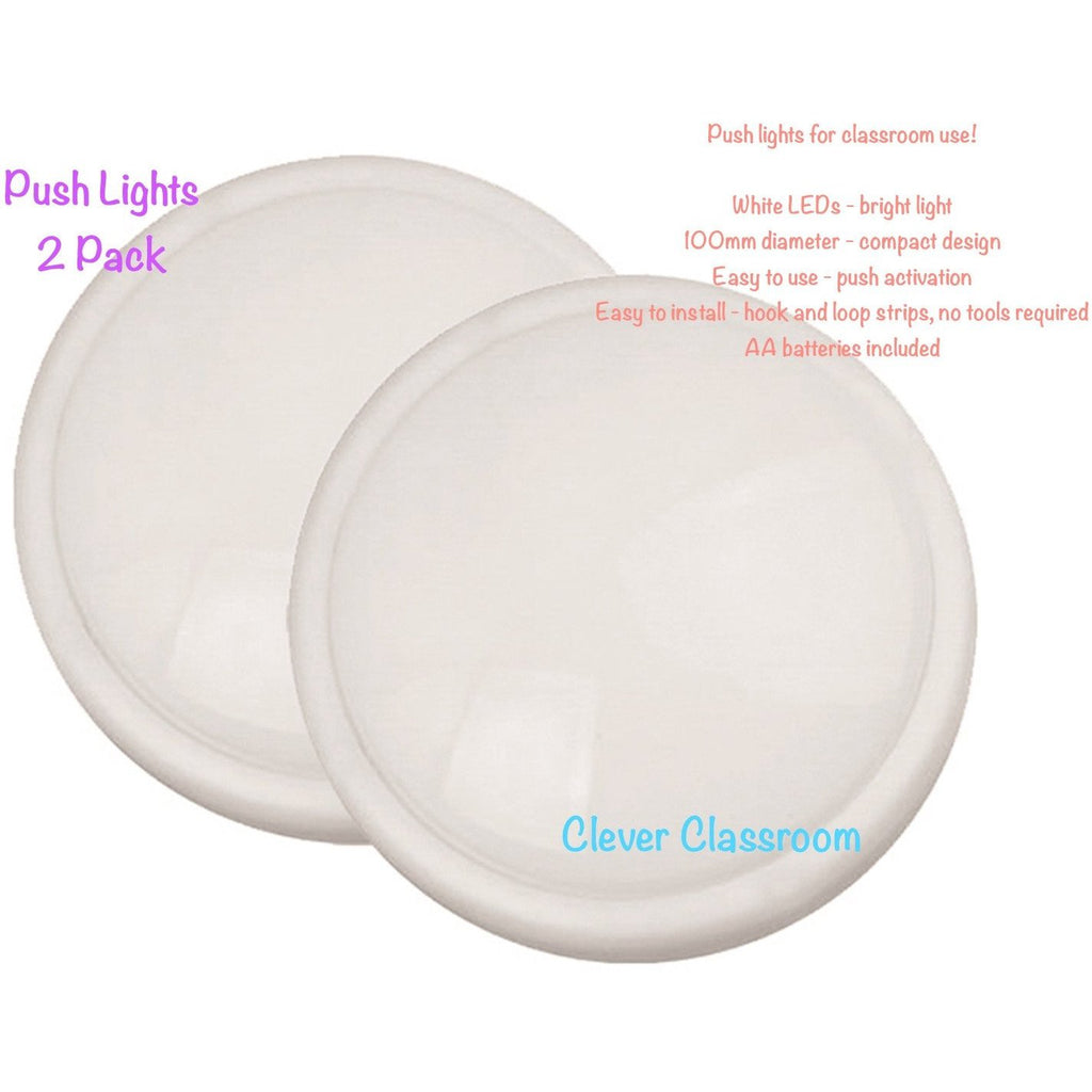 cleverclassroom-net-au - Push Lights / Tap Lights - 2 x 10cm diameter LED Press Lights - Tap Lights