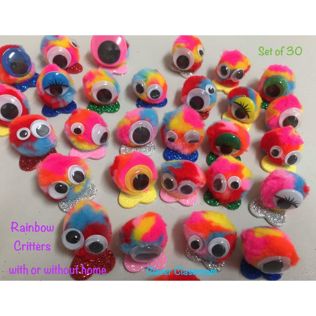 Rainbow Colours Classroom Quiet Rainbow Critters - pompom creatures to use for classroom behaviour - Clever Classroom