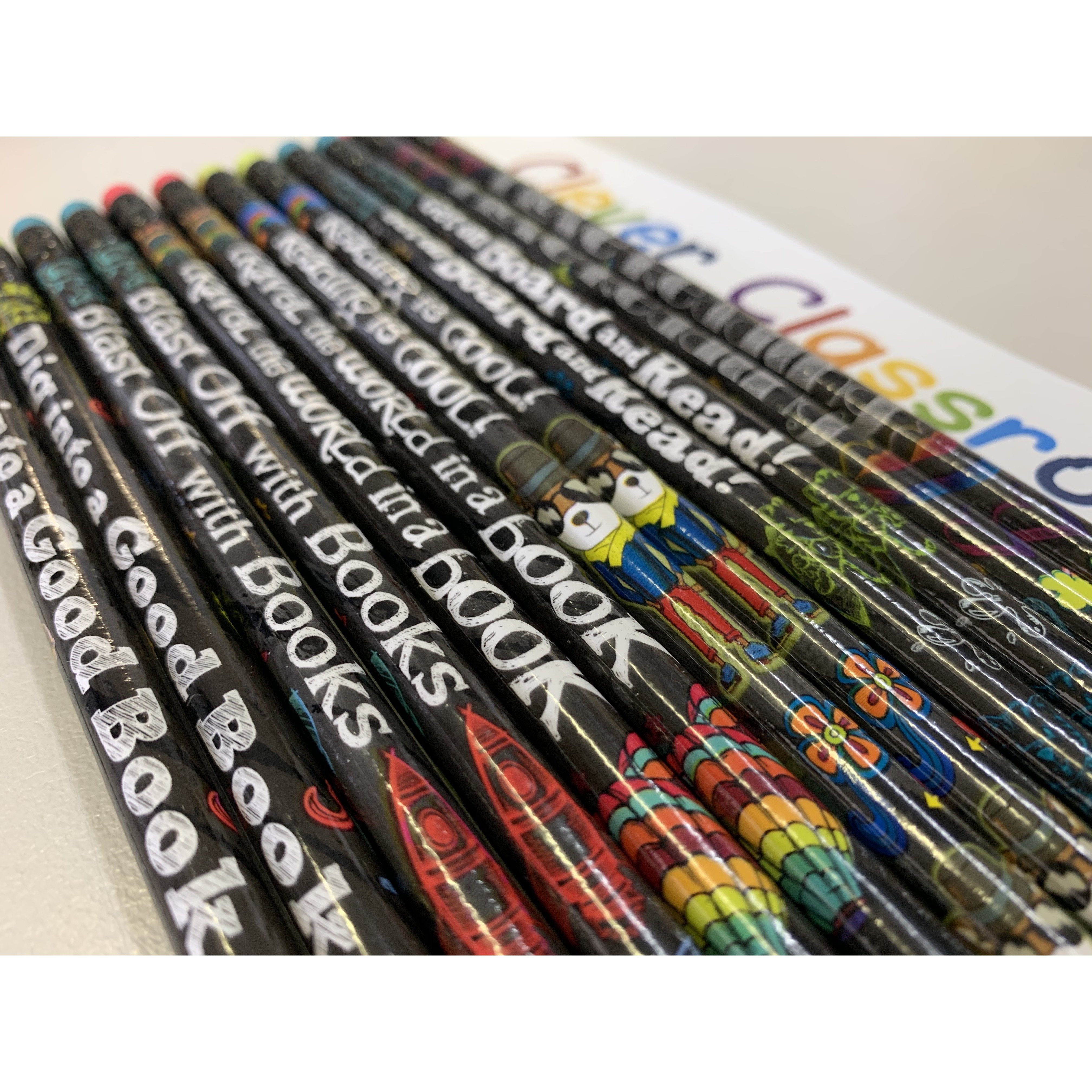 Pencil Brain Rocks Reading Rocks Pencils - Motivational Pencils Bright Colours Classroom ...