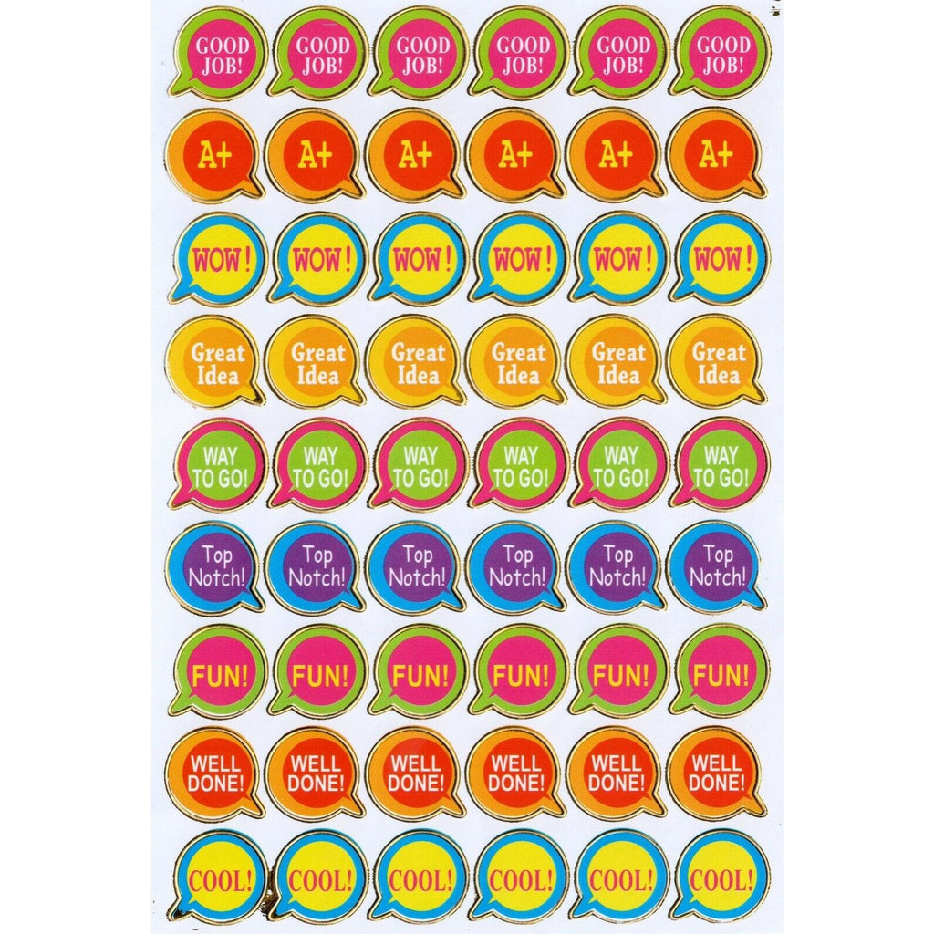 Steel Blue Speech Bubble Metallic award Stickers -2 sheets 108 Stickers motivation good job