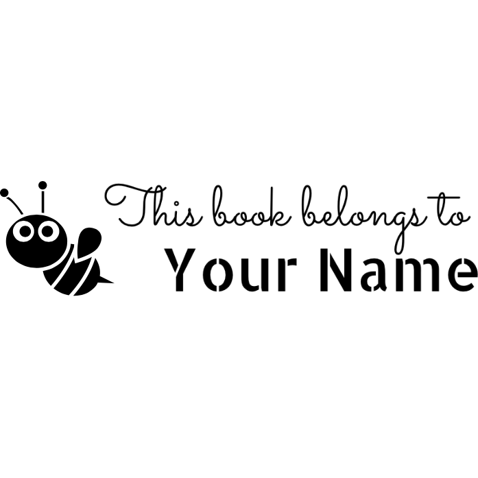 Black This Book belongs to Personalised Stamp - Rectangle 18 x 54mm with bee