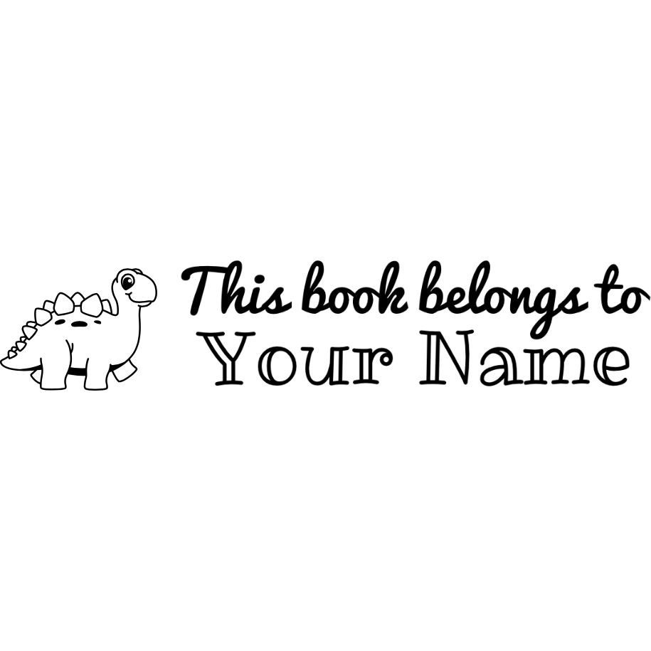 Black This Book belongs to Personalised Stamp - Rectangle 18 x 54mm with Dino