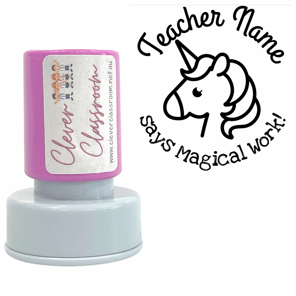 Gray Magical Work Teacher Stamp Self-inking 30mm round