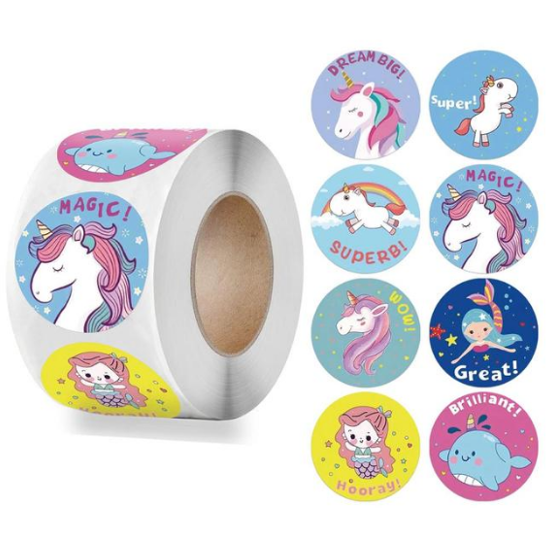 Light Gray Unicorn Merit Stickers 500 on a roll - Colourful Teacher Merit Stickers