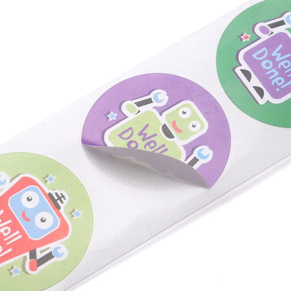 Light Gray Well Done Robot Stickers 500 on a roll - Colourful Teacher Merit Stickers