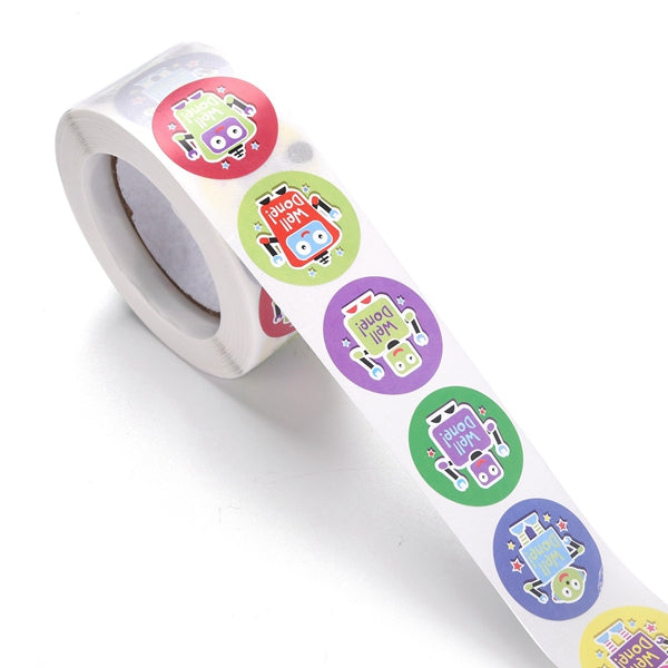 Light Gray Well Done Robot Stickers 500 on a roll - Colourful Teacher Merit Stickers