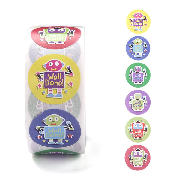 Light Gray Well Done Robot Stickers 500 on a roll - Colourful Teacher Merit Stickers