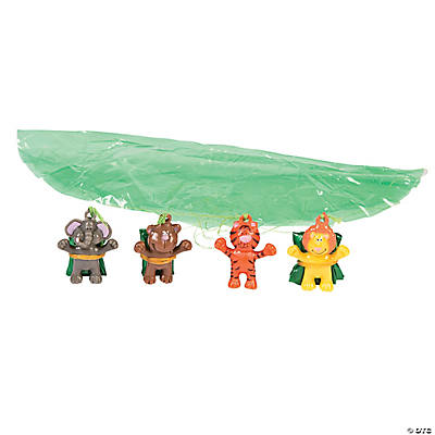 Dark Sea Green 12 Mini Animal Paratroopers - Great Classroom Prizes and Incentives